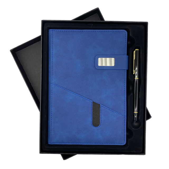 Hot Selling Full Customization High Quality Blue Pu Leather Cover Magnetic Buckle And Pen Gift Set Custom Paper Notebooks