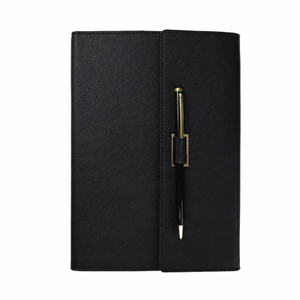 Personal Daily Black Notebook Printed Planner Diary Customized Leather Journal With Pen 