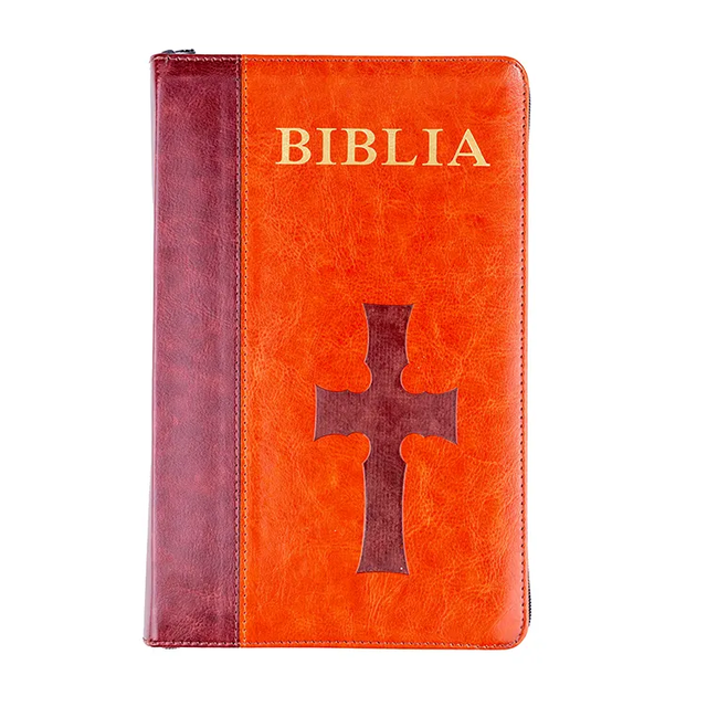 OEM Printing House Wholesale Customized New Design Zipper Pu Leather Cover Mixed Color Silk Ribbon Holy Bible